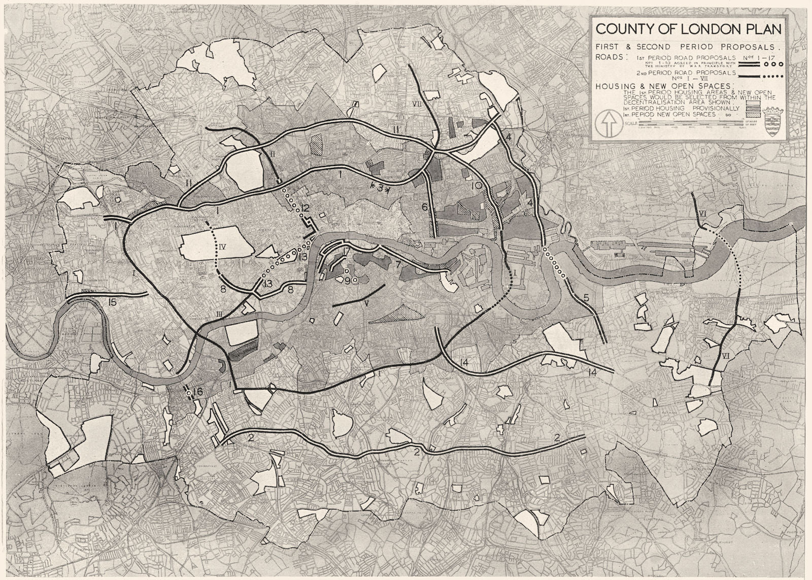 LONDON. Period Planning. 1st & 2nd Proposals; plan 1943 old vintage map chart